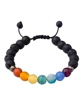 Vitality 7 Chakra Agate Adjustable Bracelet with Wax Cord and Lava Beads